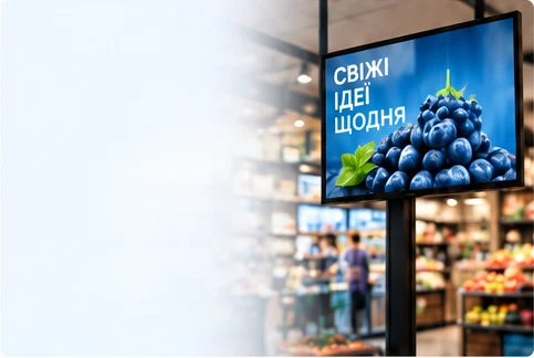 Відеоекран у магазині з рекламою свіжих ягід